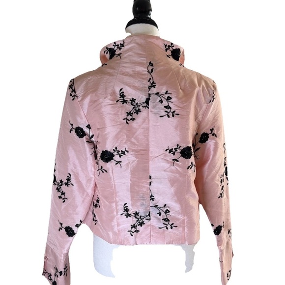 Grace Chuang Pink Black Floral Silk Cropped Jacket Blazer Small Cheongsam - Picture 2 of 10